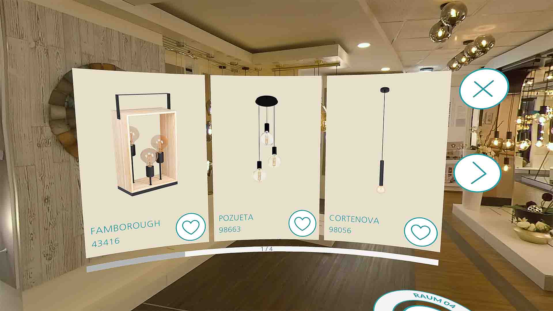 Die reale Ausstellungsfläche von Eglo Leuchten kann dank einer Virtual Reality App auch digital und von zuhause aus besucht werden.
